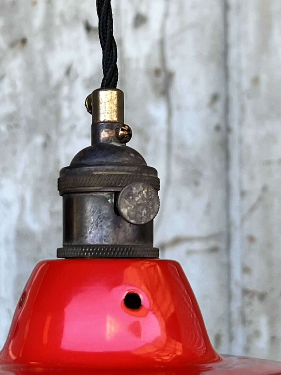 lampe abat jour emaillee industrielle rouge – Image 9