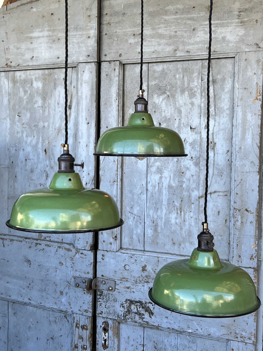 lampe abat jour emaillee industrielle vert anglais – Image 2