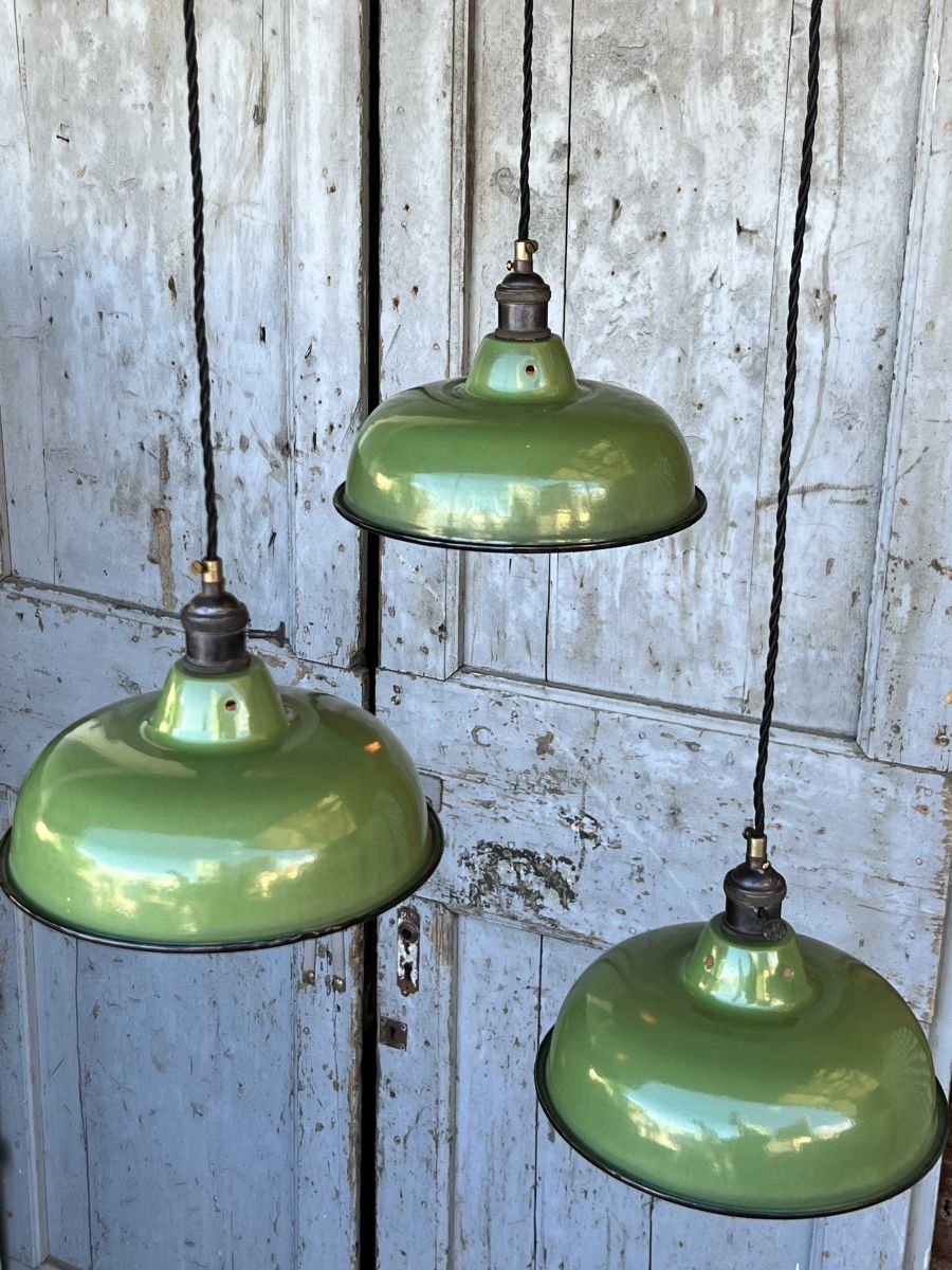 lampe abat jour emaillee industrielle vert anglais – Image 4