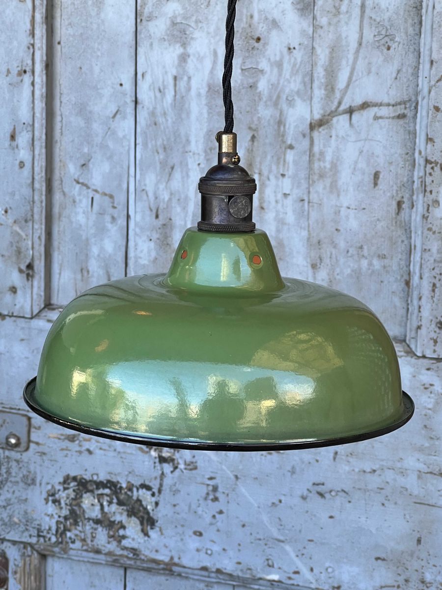 lampe abat jour emaillee industrielle vert anglais – Image 3