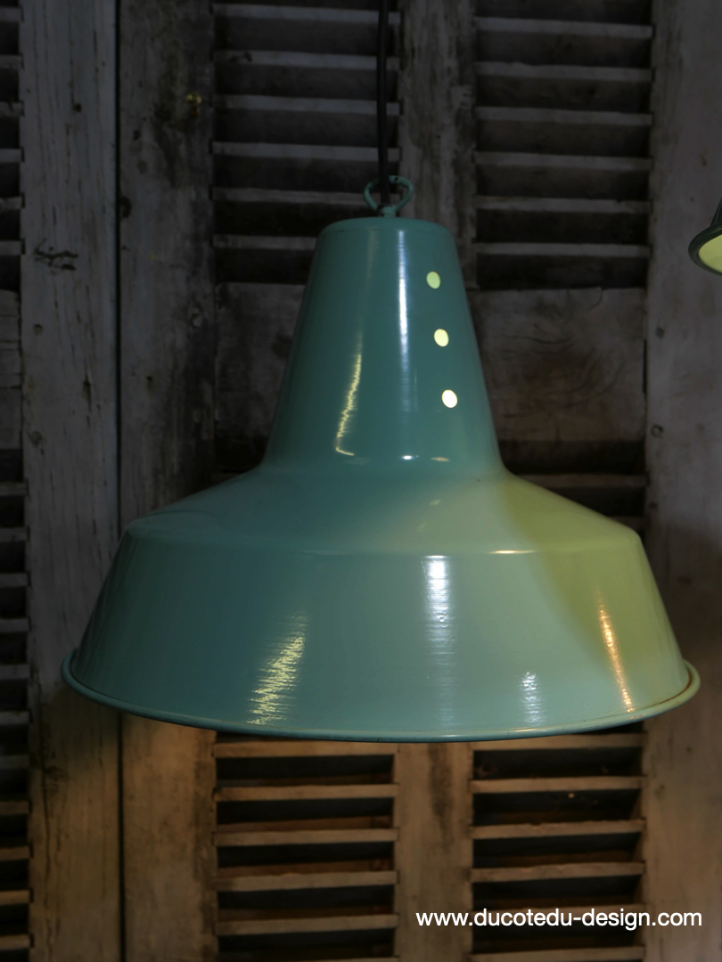abat jour aluminium peint bleu vert lampe industrielle hangar – Image 6