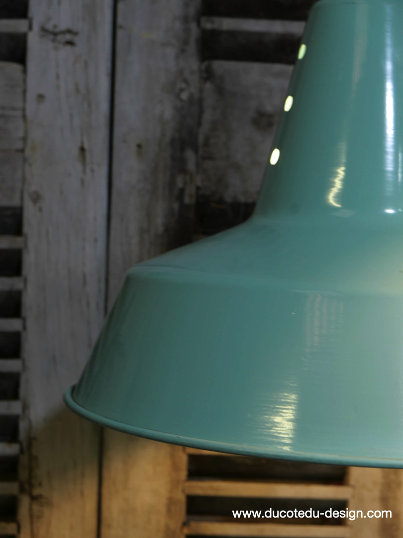 abat jour aluminium peint bleu vert lampe industrielle hangar – Image 7