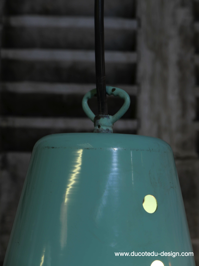 abat jour aluminium peint bleu vert lampe industrielle hangar – Image 8