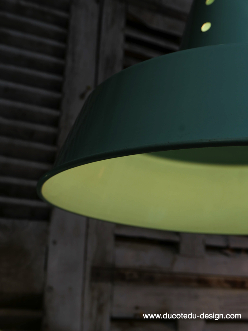 abat jour aluminium peint bleu vert lampe industrielle hangar – Image 9