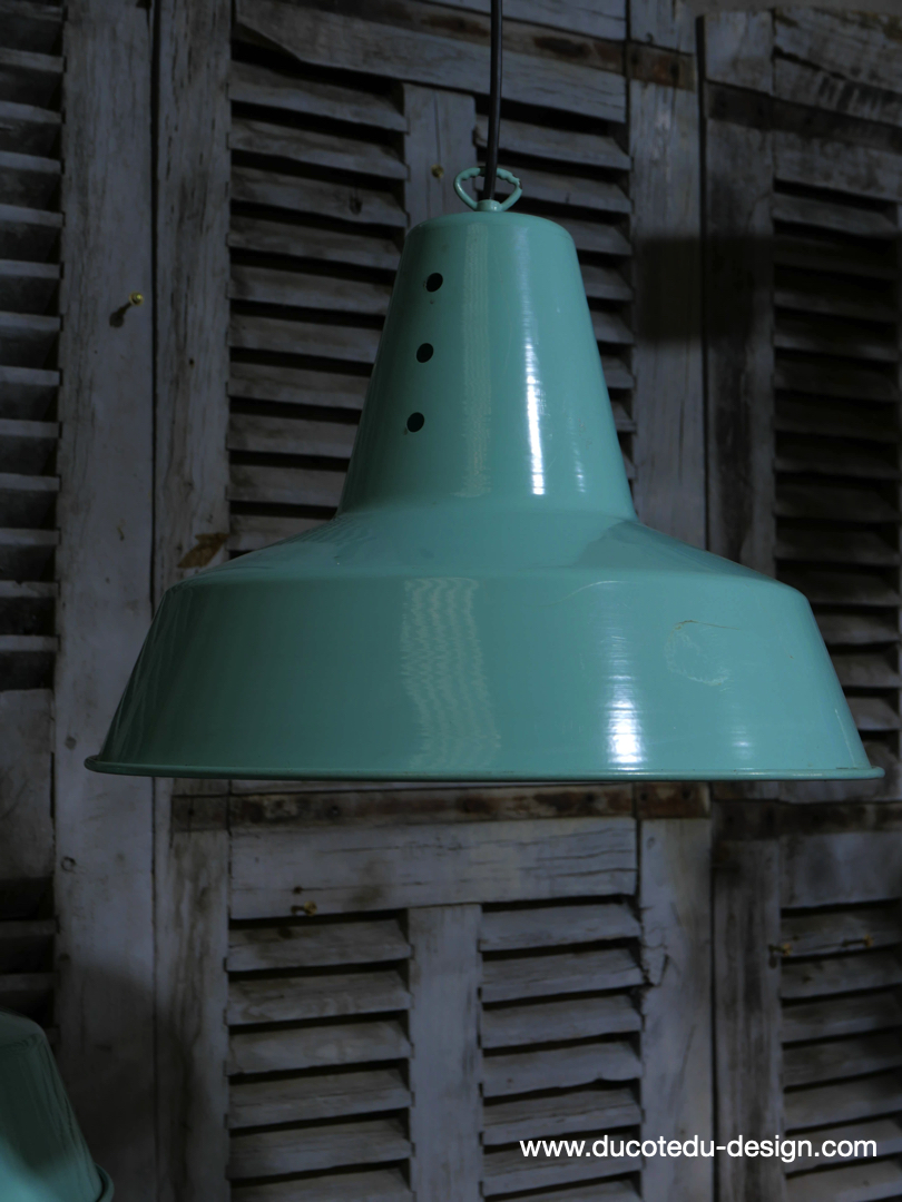 abat jour aluminium peint bleu vert lampe industrielle hangar – Image 12
