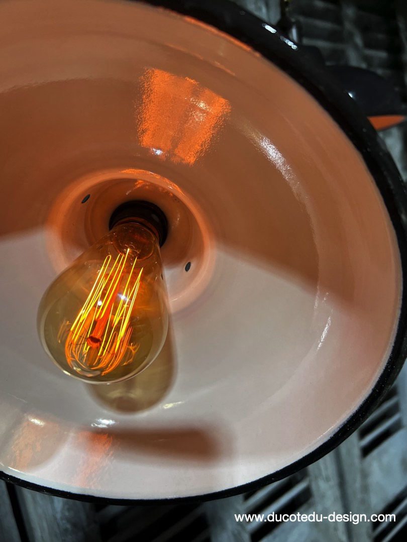 lampe industrielle noir abat jour bateau emaillee – Image 13