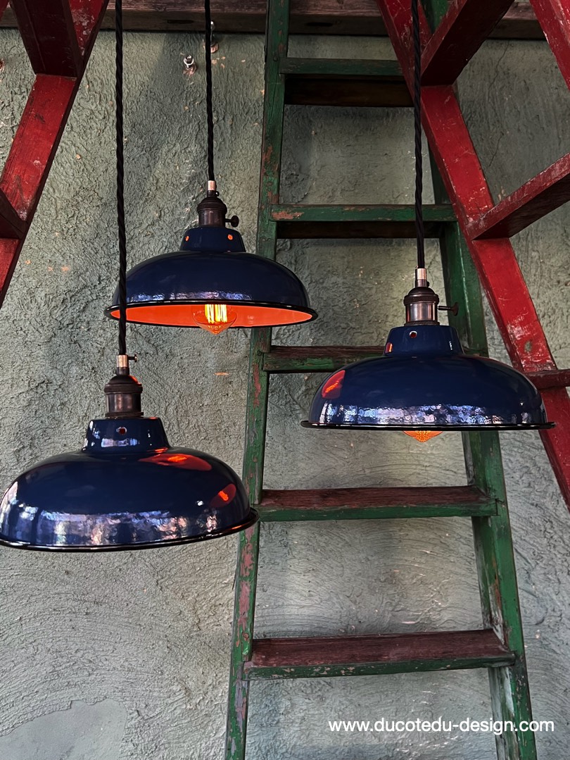 lampe industrielle bleu nuit abat jour bateau emaillee – Image 2