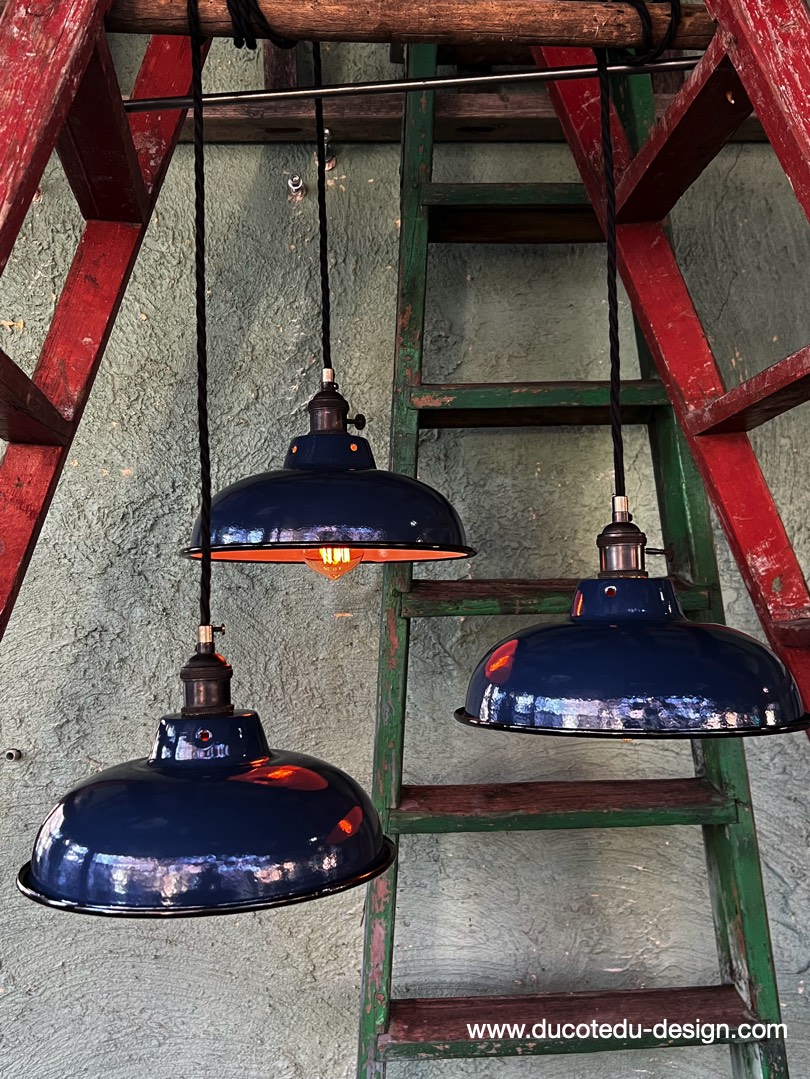 lampe industrielle bleu nuit abat jour bateau emaillee – Image 3
