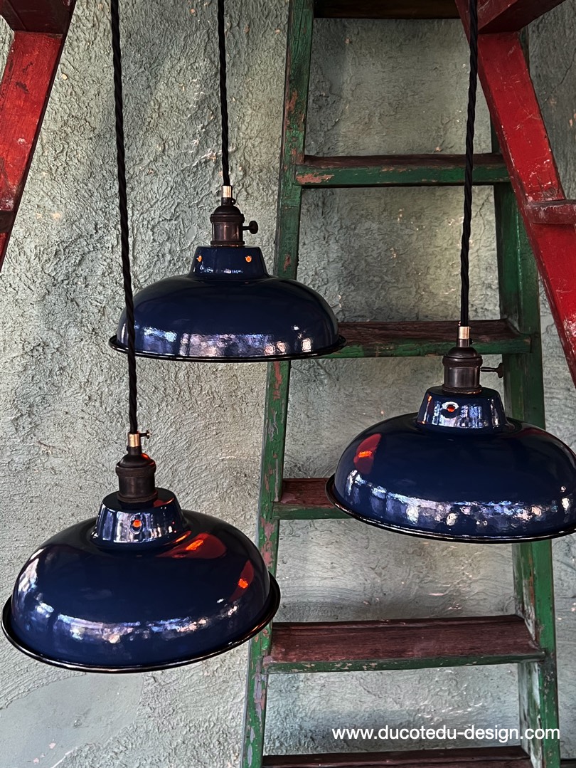 lampe industrielle bleu nuit abat jour bateau emaillee – Image 4
