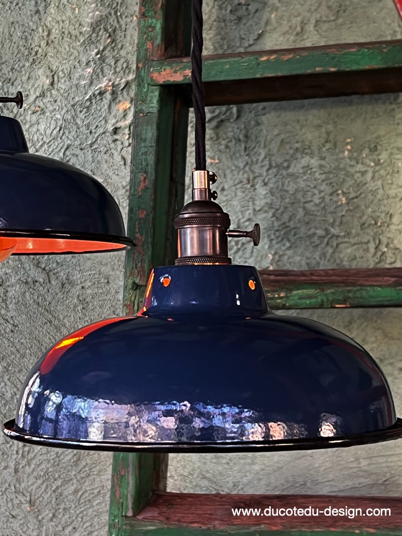 lampe industrielle bleu nuit abat jour bateau emaillee – Image 5