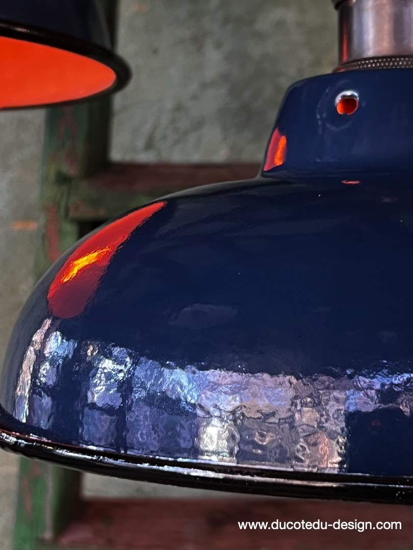 lampe industrielle bleu nuit abat jour bateau emaillee – Image 6