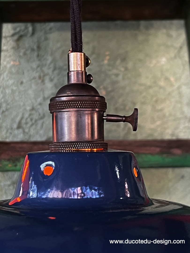 lampe industrielle bleu nuit abat jour bateau emaillee – Image 7