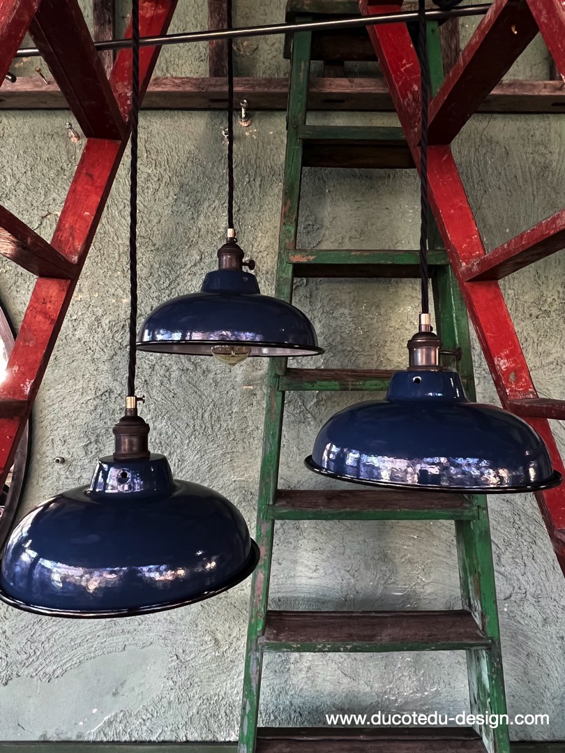 lampe industrielle bleu nuit abat jour bateau emaillee – Image 10