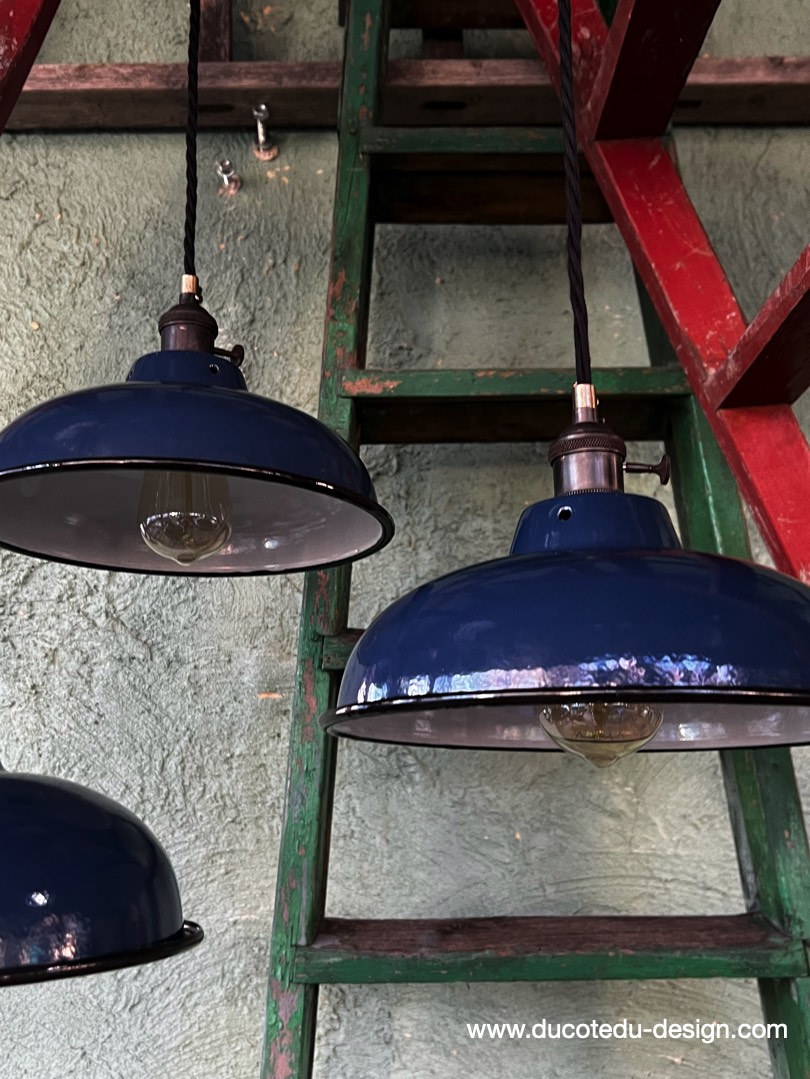 lampe industrielle bleu nuit abat jour bateau emaillee – Image 11