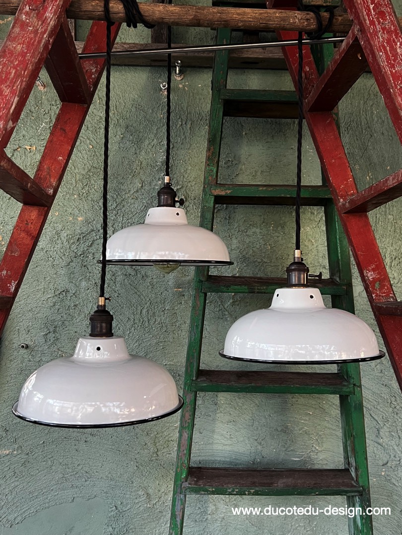 lampe industrielle blanc abat jour bateau emaillee – Image 2