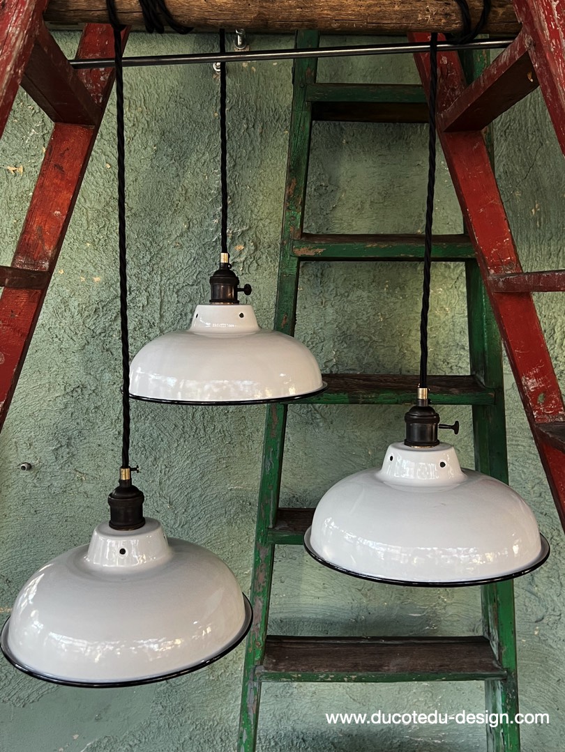 lampe industrielle blanc abat jour bateau emaillee – Image 3