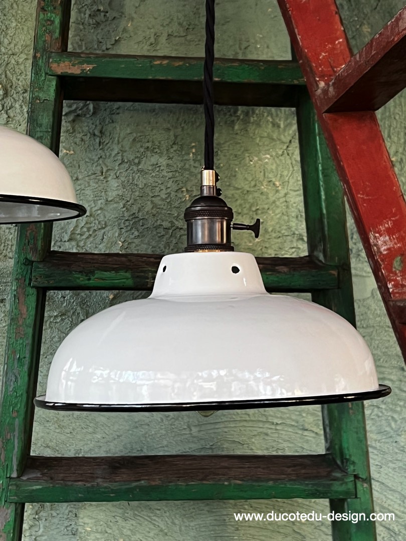 lampe industrielle blanc abat jour bateau emaillee – Image 4