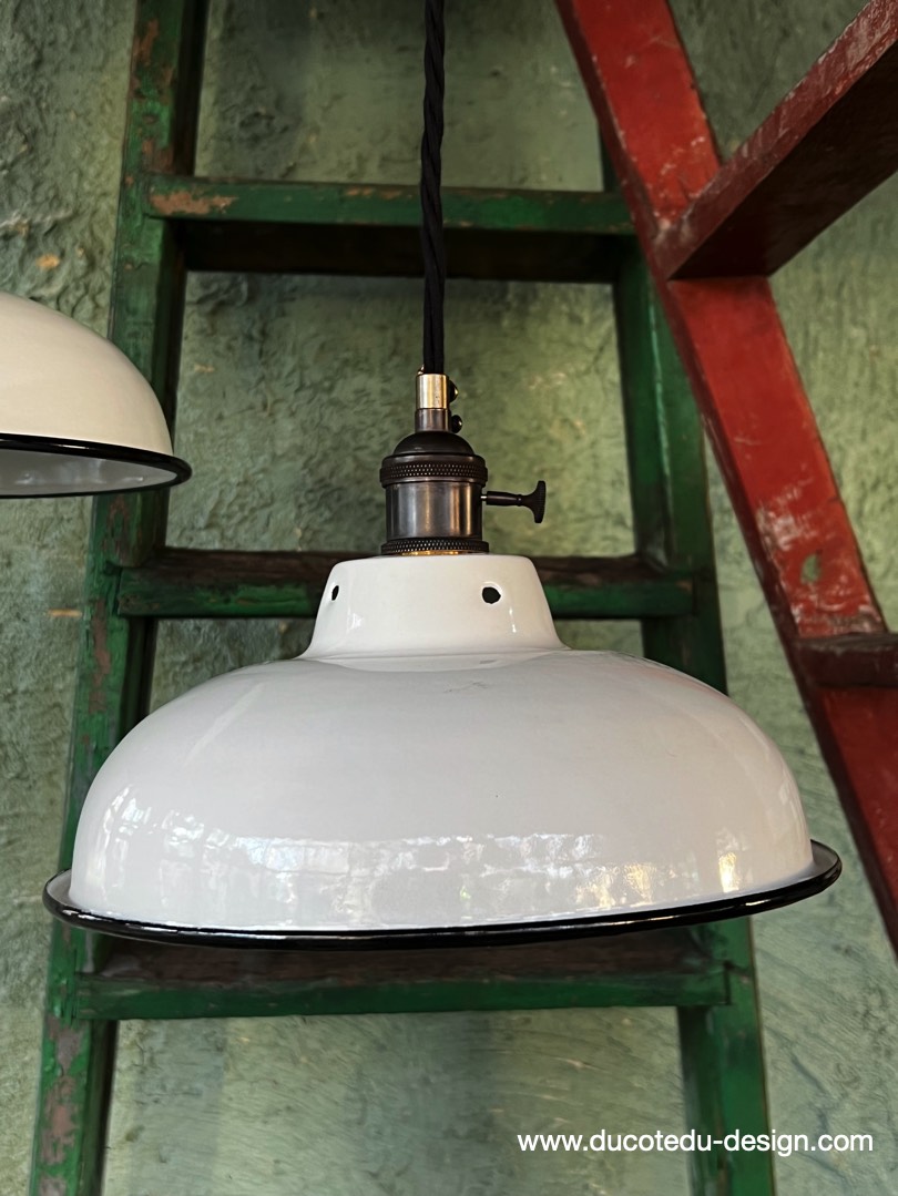 lampe industrielle blanc abat jour bateau emaillee – Image 5