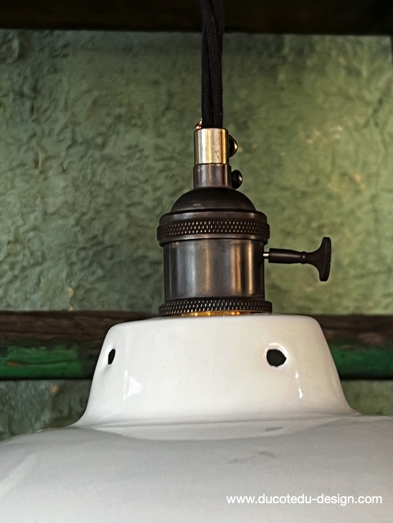 lampe industrielle blanc abat jour bateau emaillee – Image 6