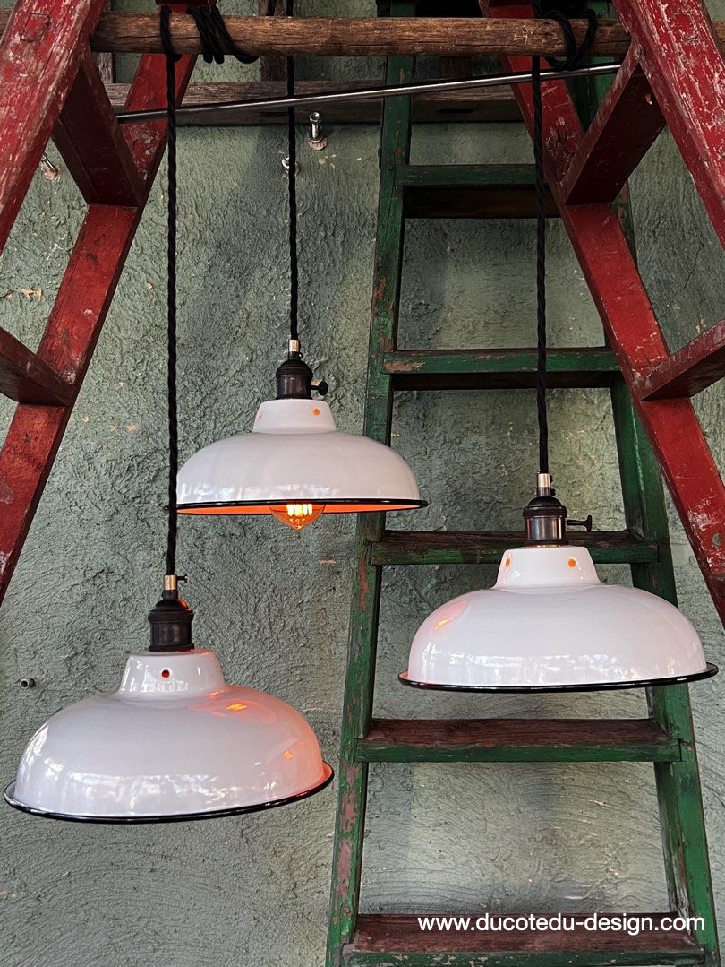 lampe industrielle blanc abat jour bateau emaillee – Image 10