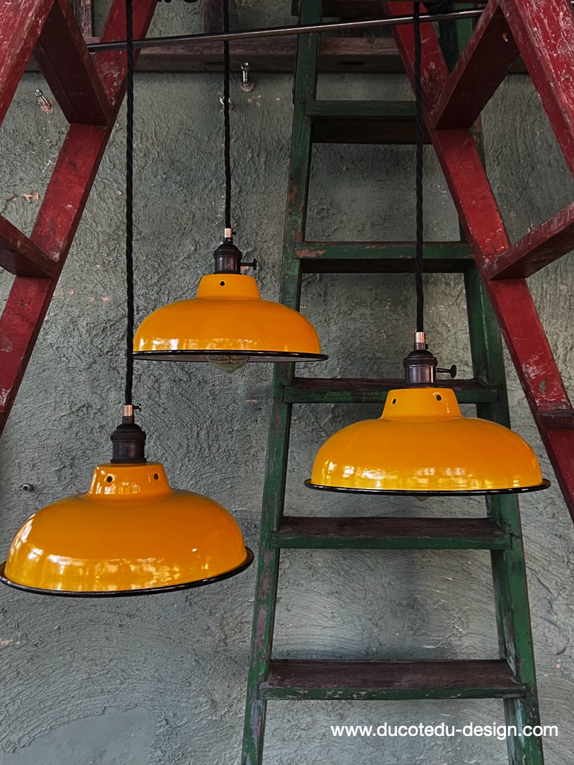 lampe industrielle jaune abat jour bateau emaillee – Image 4