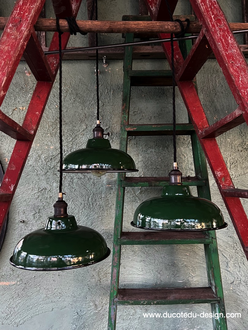 lampe industrielle vert fonce abat jour bateau emaillee – Image 2