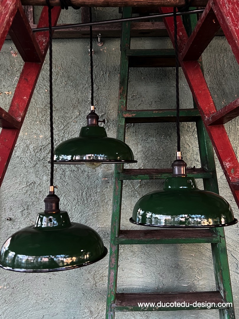 lampe industrielle vert fonce abat jour bateau emaillee – Image 3