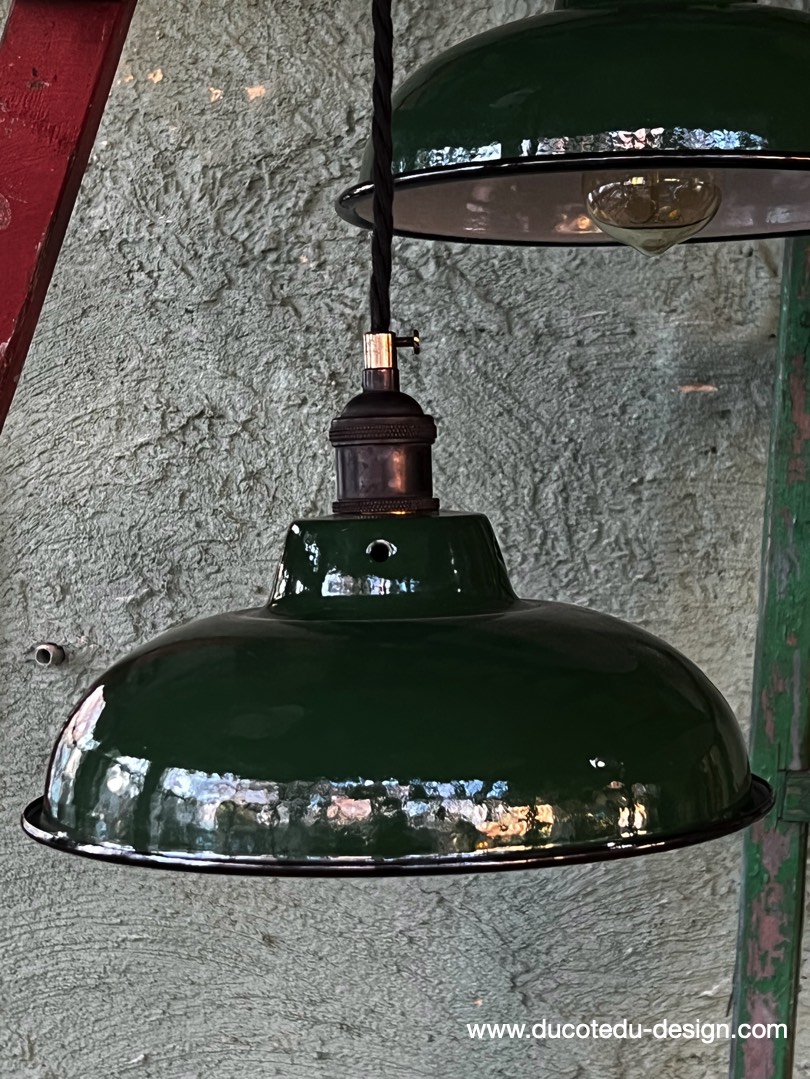 lampe industrielle vert fonce abat jour bateau emaillee – Image 4
