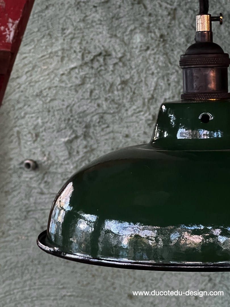 lampe industrielle vert fonce abat jour bateau emaillee – Image 5