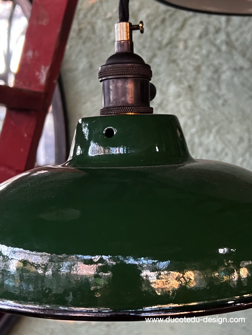 lampe industrielle vert fonce abat jour bateau emaillee – Image 7