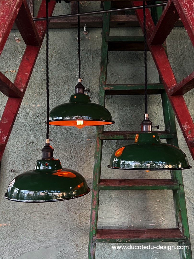 lampe industrielle vert fonce abat jour bateau emaillee – Image 8