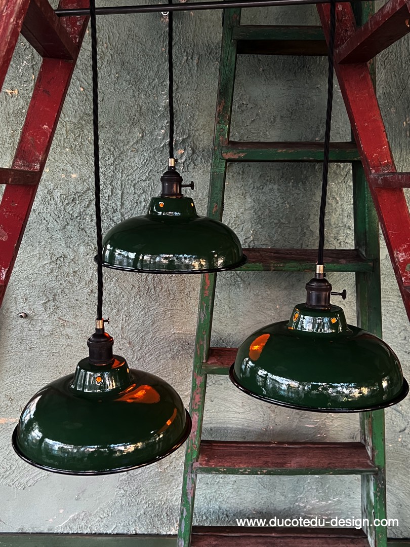 lampe industrielle vert fonce abat jour bateau emaillee – Image 9