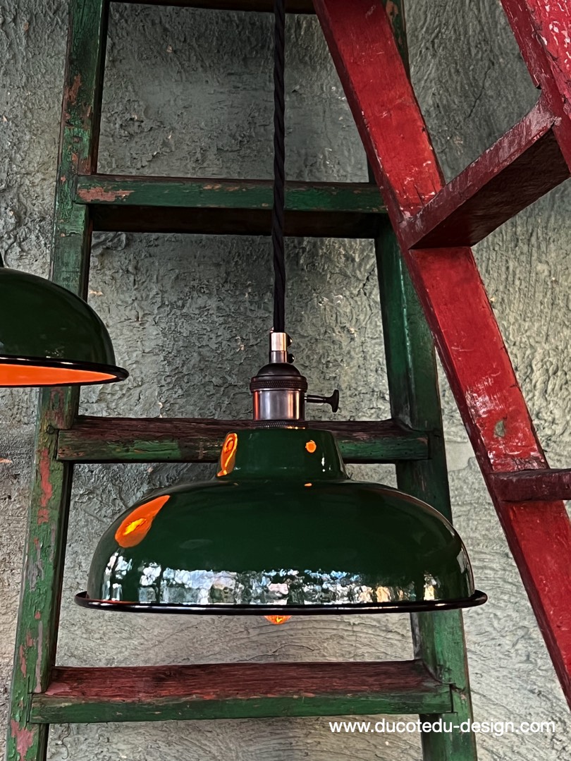 lampe industrielle vert fonce abat jour bateau emaillee – Image 10