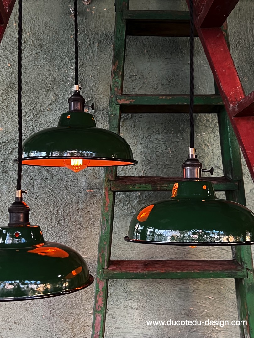 lampe industrielle vert fonce abat jour bateau emaillee – Image 16