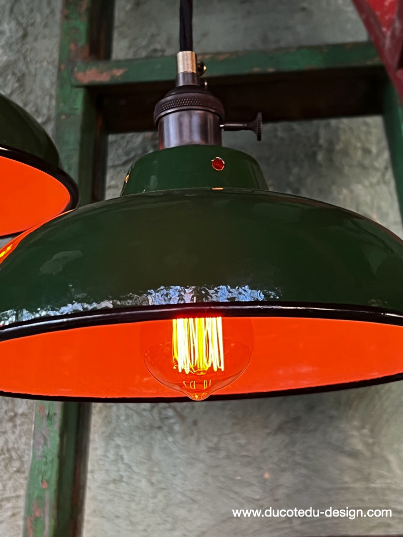 lampe industrielle vert fonce abat jour bateau emaillee – Image 15