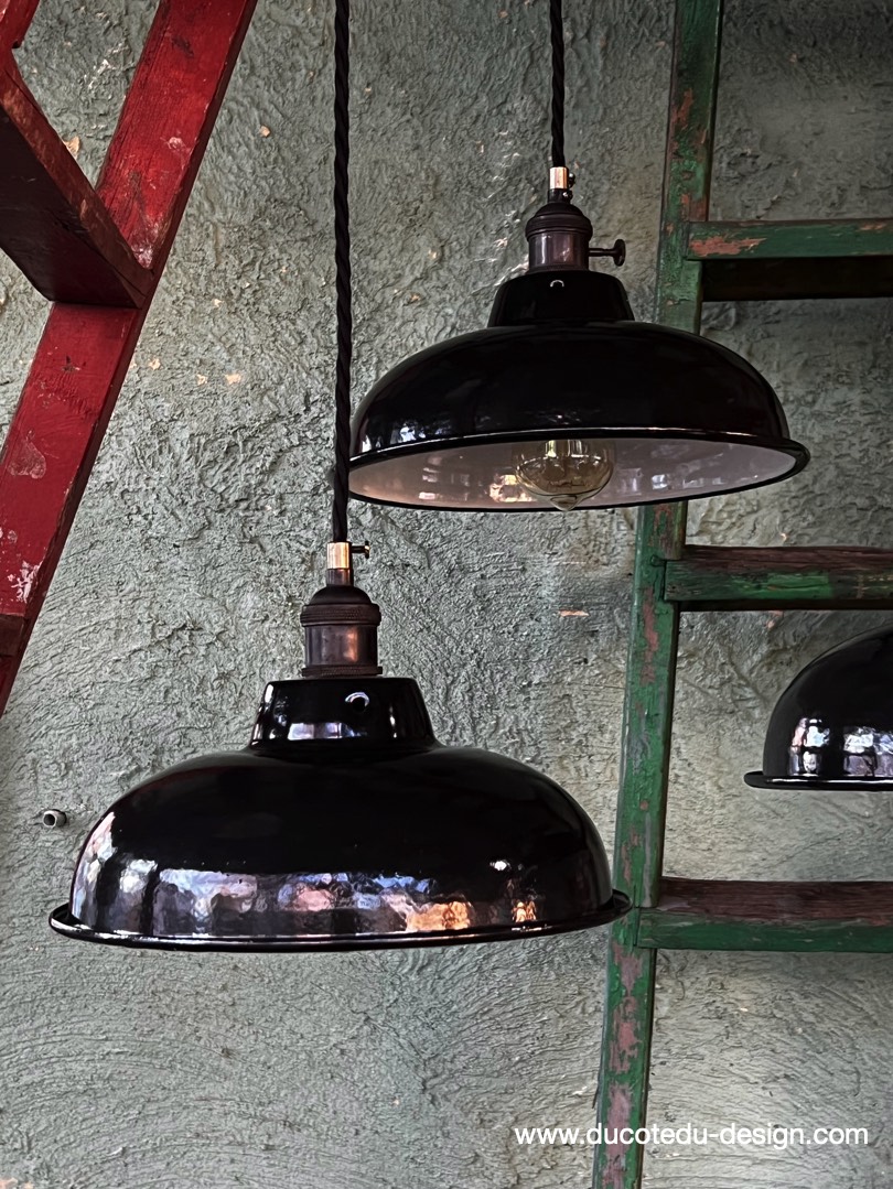 lampe industrielle noir abat jour bateau emaillee – Image 4