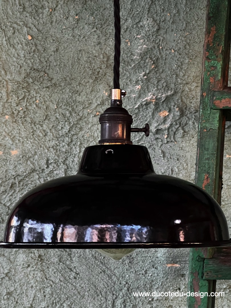 lampe industrielle noir abat jour bateau emaillee – Image 5