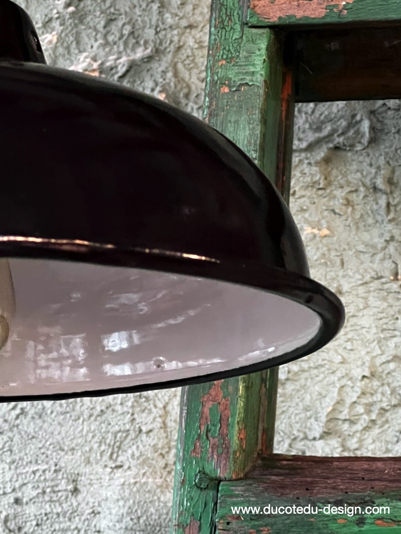 lampe industrielle noir abat jour bateau emaillee – Image 9