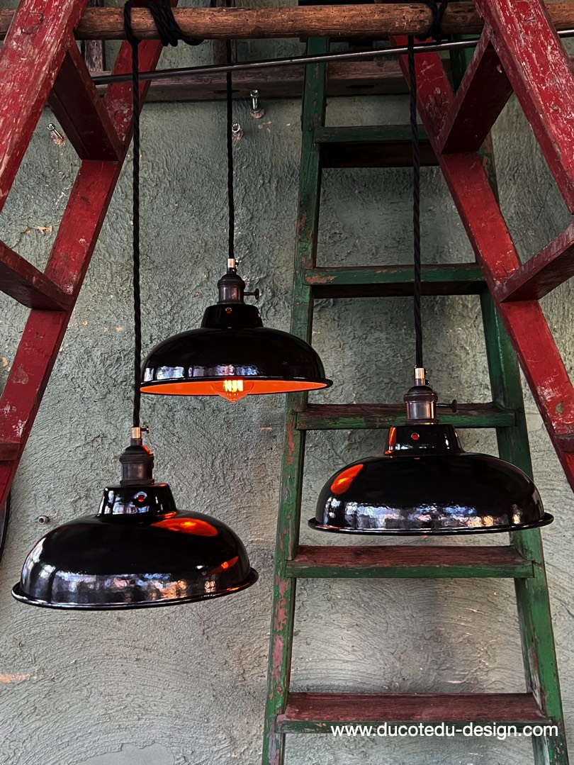 lampe industrielle noir abat jour bateau emaillee – Image 3