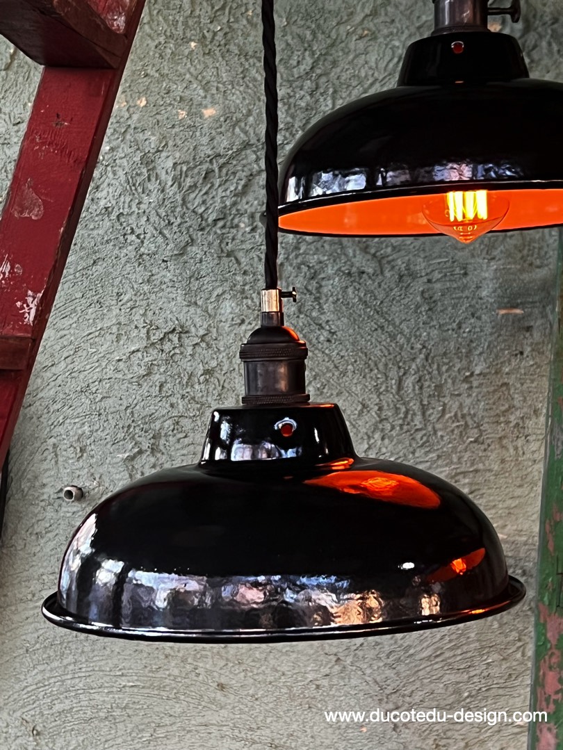 lampe industrielle noir abat jour bateau emaillee – Image 6