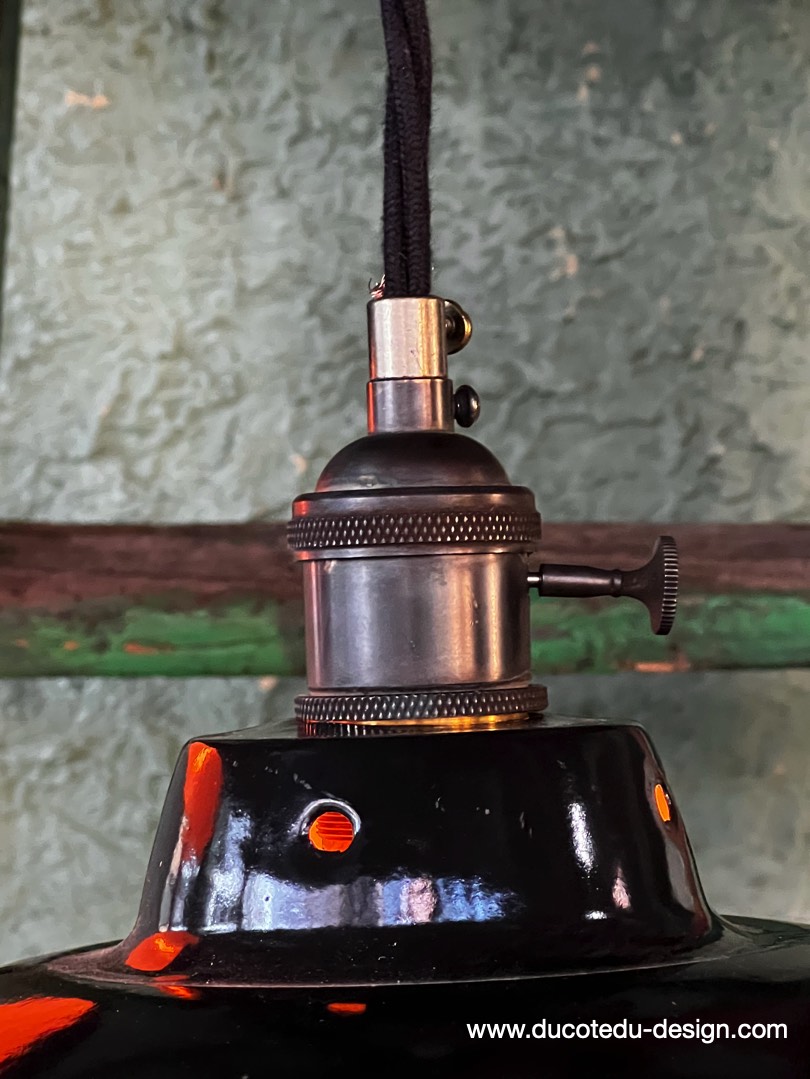 lampe industrielle noir abat jour bateau emaillee – Image 7