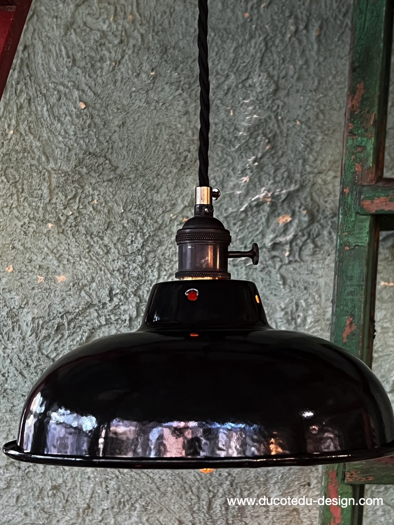 lampe industrielle noir abat jour bateau emaillee – Image 8
