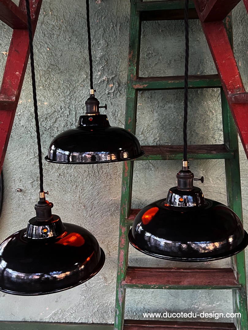 lampe industrielle noir abat jour bateau emaillee – Image 14