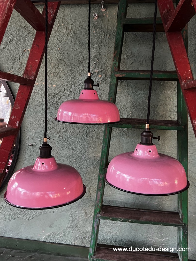 lampe industrielle rose abat jour bateau emaillee – Image 3