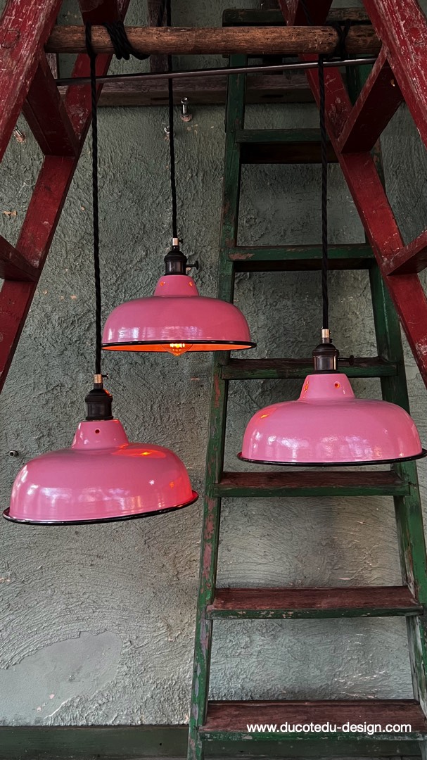 lampe industrielle rose abat jour bateau emaillee – Image 14