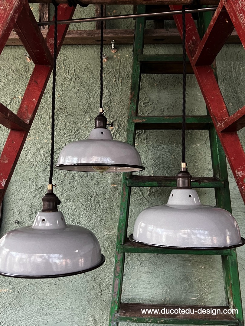 lampe industrielle gris sourie abat jour bateau emaillee – Image 2