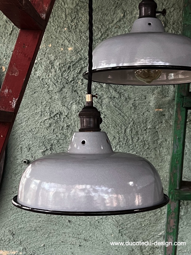 lampe industrielle gris sourie abat jour bateau emaillee – Image 3