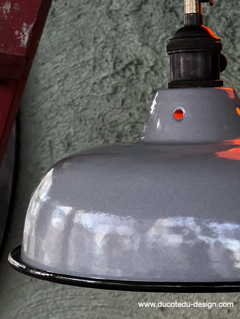 lampe industrielle gris sourie abat jour bateau emaillee – Image 8