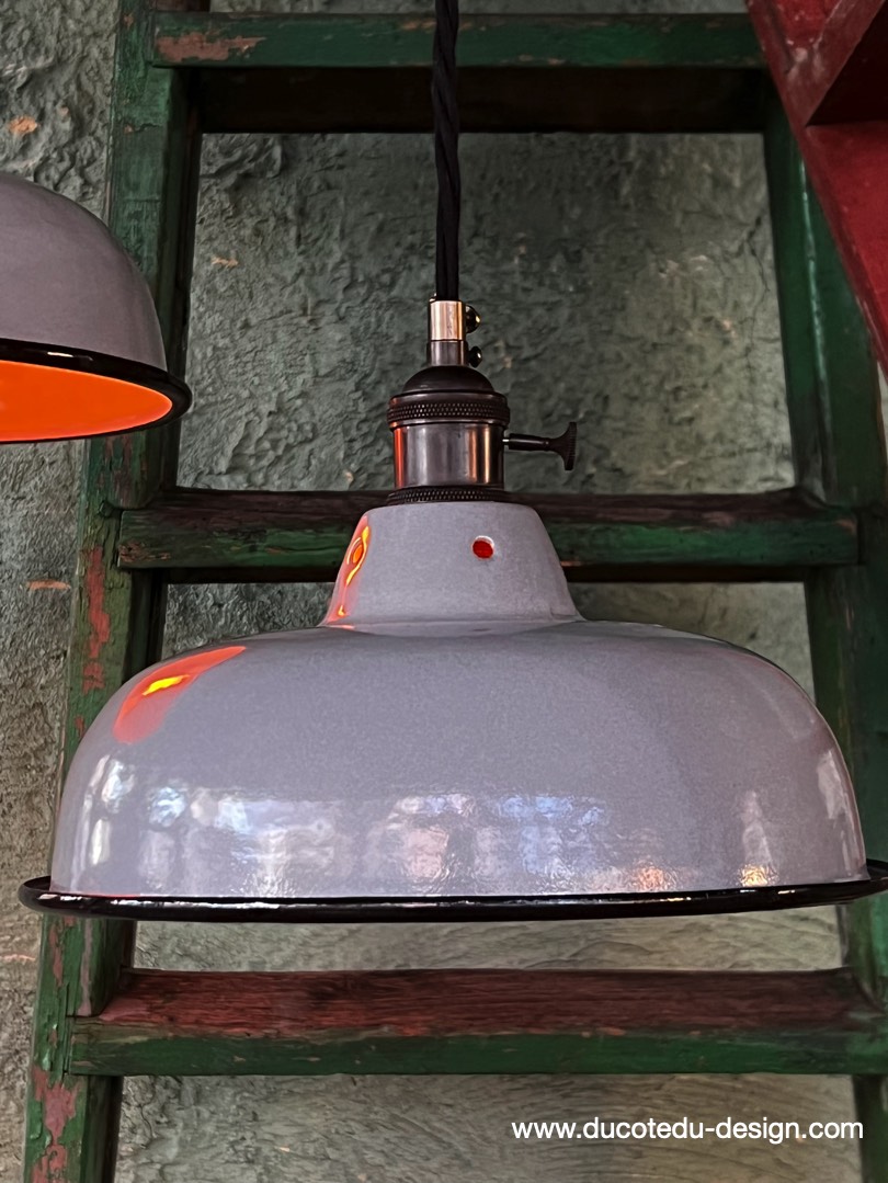 lampe industrielle gris sourie abat jour bateau emaillee – Image 9