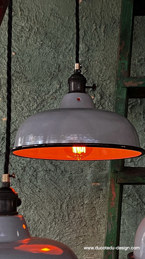 lampe industrielle gris sourie abat jour bateau emaillee – Image 10